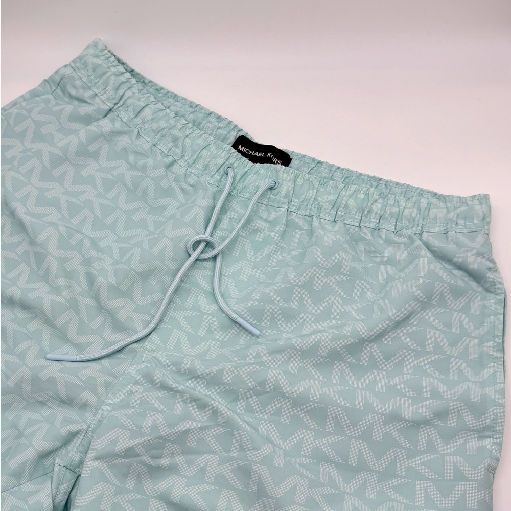 Michael Kors MK Teal Monogram Signature Logo Swim Trunks